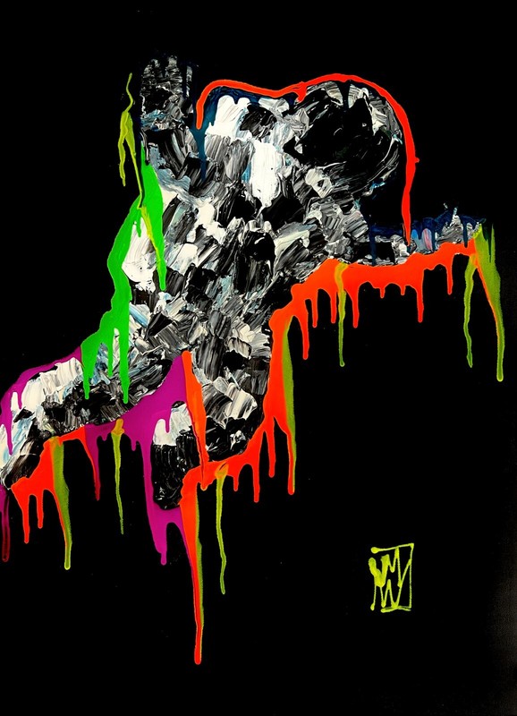 Original Abstract Astronaut Space Man Psychedelic Palette Knife Painting Art 24″