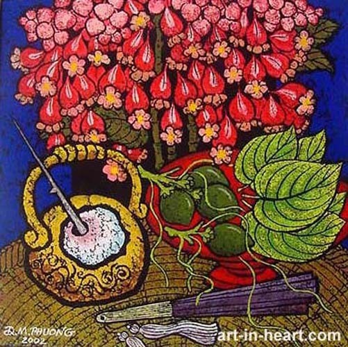 Phuong Mai Duong born 1977 UIA BlossomsTea,Abundance lithograph 15.7 x15.7 in