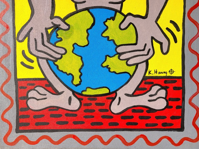 KEITH HARING OIL ON CANVAS PAINTING SIGNED AND SEALED MEASURES 50CM X 70CM gallery