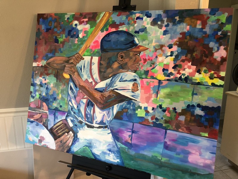 Large 48 X 36 Handpainted Hank Aaron 1 Of 1 Original Acrylic On Canvas gallery