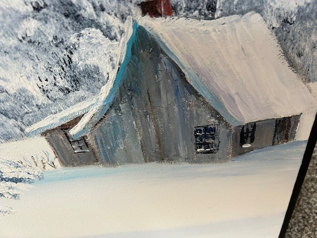 VINTAGE MAE SIBLEY OIL ON CANVAS TITLED "WHEN WINTER TOOK OVER" 1913-2002 GREAT gallery