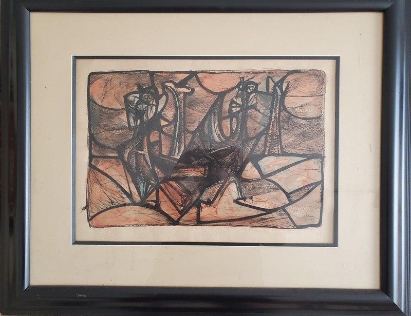 CUBAN Luis Martinez Pedro 1948 mix media on paper. 21 x 15 inch. Framed.