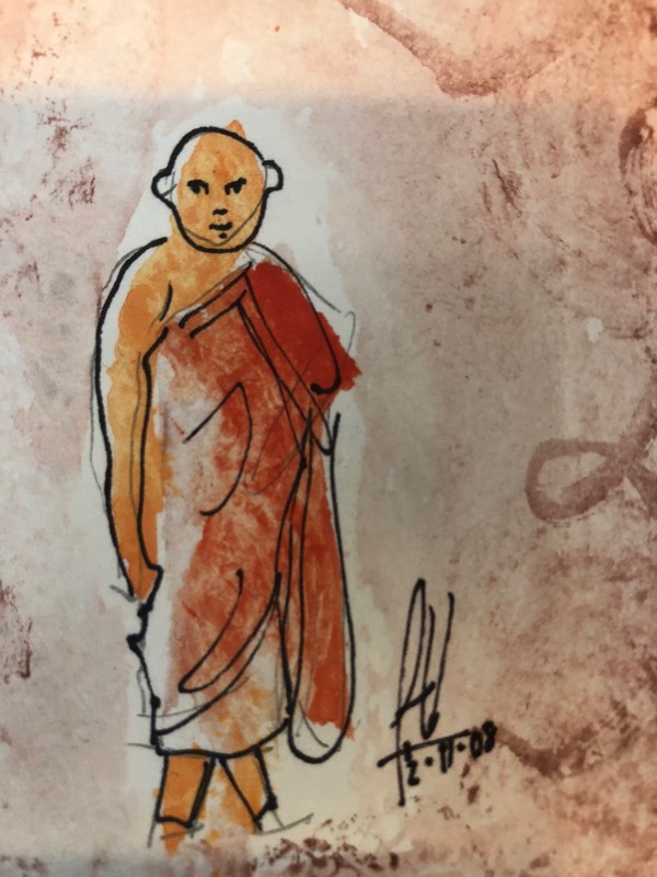 Original Watercolor Painting “Young Buddha” Signed 5 X 7 Wall Decor Gift