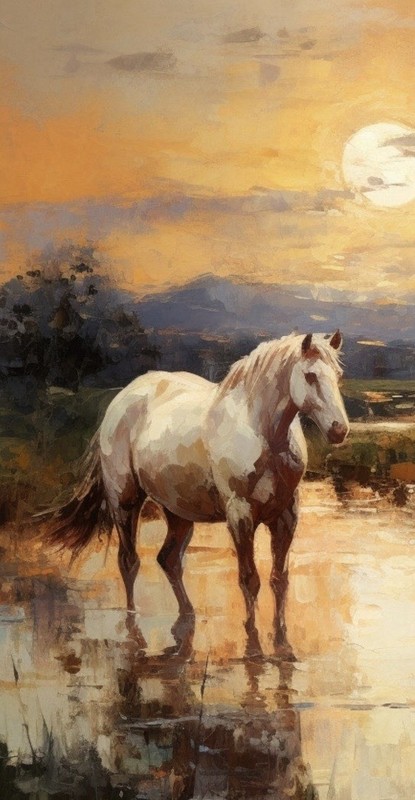 Original , Western Hand Painted Oil Painting-30x30” Horse In Moonlight , Signed gallery