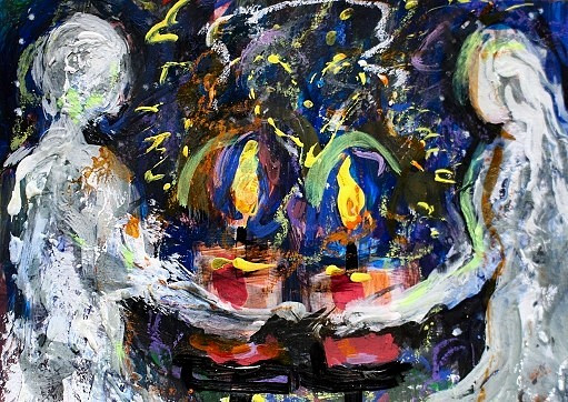 ACEO Original Painting TWIN FLAME Candle Divine Energy FIRE Soul Union Love ART