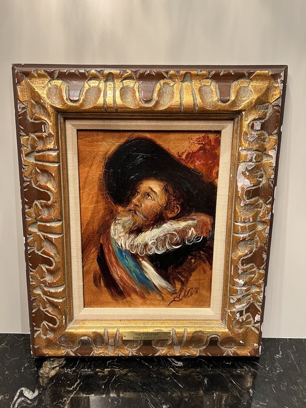 Vtg Original Donald J. Zolan Oil Portrait on Board «The Thespian» 15.5″x 18.5″