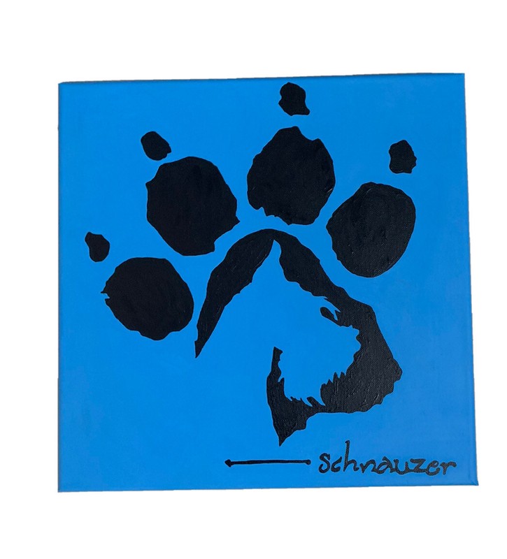 SCHNAUZER Hand painted art canvas 12”x12” Inches Acrylic painting Blue/Black