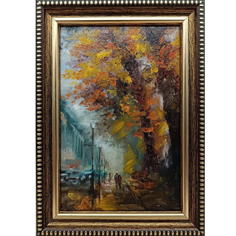 Cityscape Original Oil Painting 4×6 Framed Signed Rainy City Street People Art