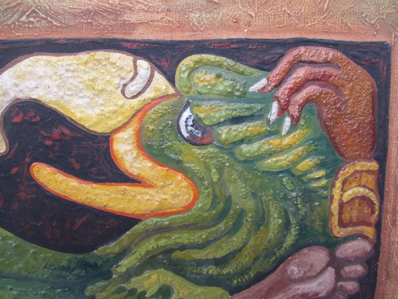 FELIPE ISLAS Mexican Embossed Oil Painting Signed ( Unframed) 16" X 24" gallery
