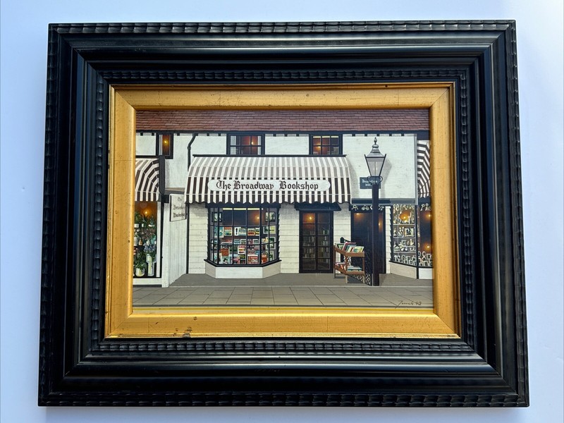 BROADWAY BOOKSTORE PAINTING REGIONALISM STREET VIEW SIGNED TUREK OR JUREK LISTED