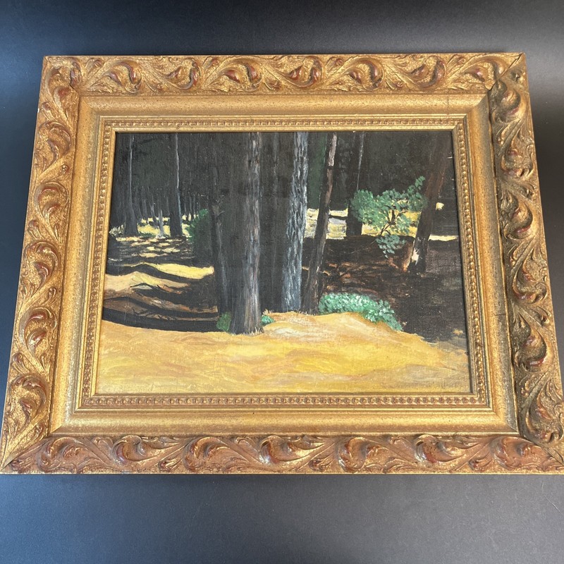 Vtg 70's Acrylic Painting Art Nouveau Wood Gold Frame 20"X24" Gilt Picture Frame