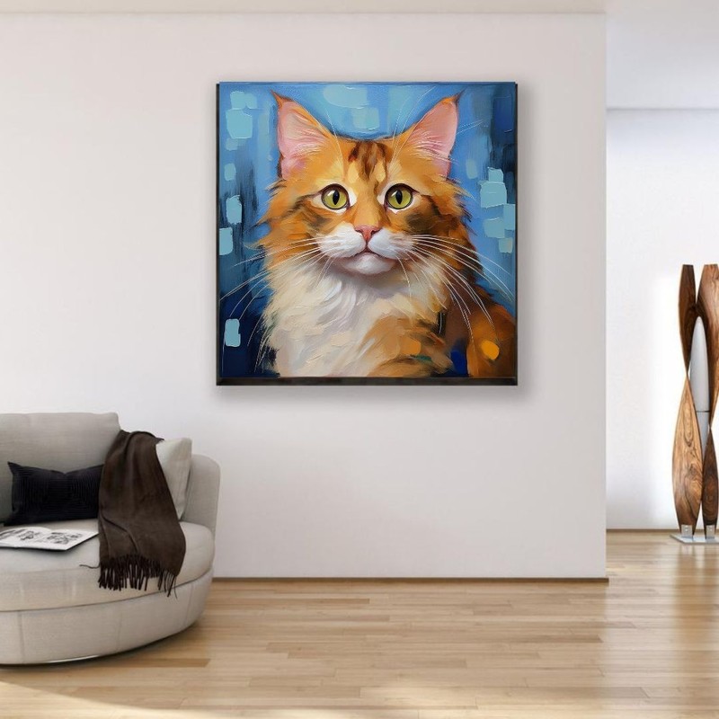 ORIGINAL Oil PAINTING on Canvas Cat Textured Artwork 12x12 in Custom Order gallery