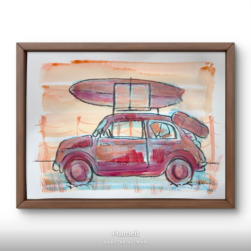Original Beach Bug 2 Painting By Alannah Dyer- Acrylic 9×12 in. Car Trip Surf