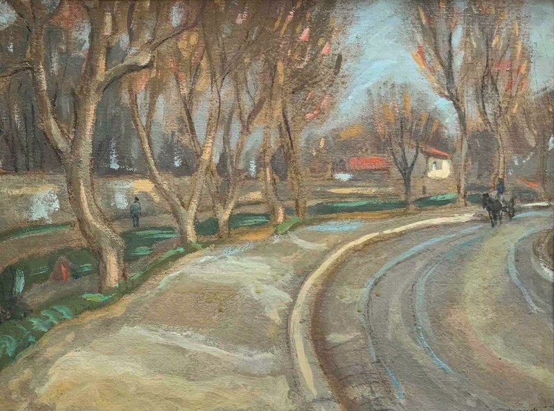 Simon Auguste -French Road with Trees -circa mid 20th Century -Original Painting