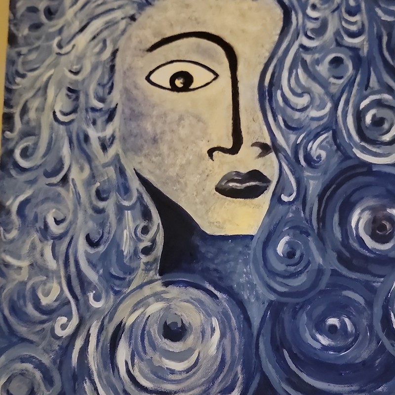 Abstract Blue & White Swirl Hand-Painted Painting, Single Piece