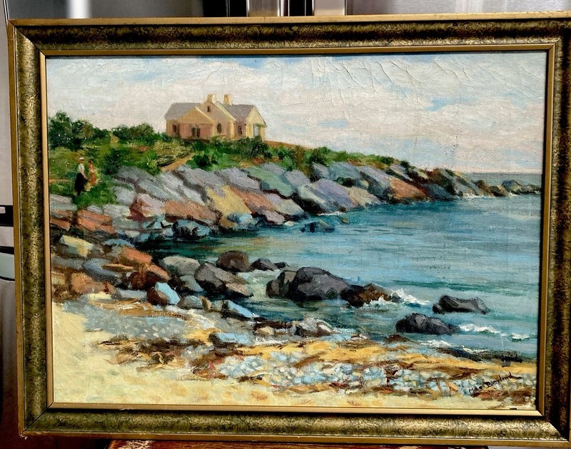 Beautiful Coastal Painting Cottage Seascape Plein Air East Coast