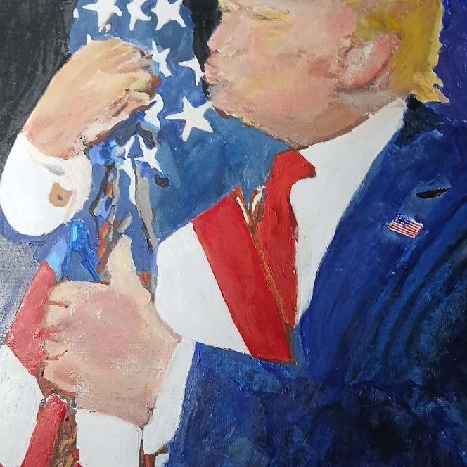 Emil Petelin Original Signed Oil Painting Portrait Man American Flag USA