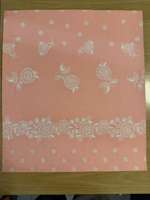 Original Gouache Floral Damask Border Textile Design Pink Studio