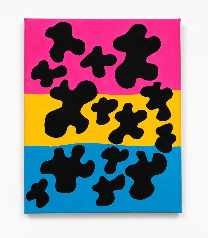 Original Abstract Painting Pink Yellow Blue Cow Print Canvas
