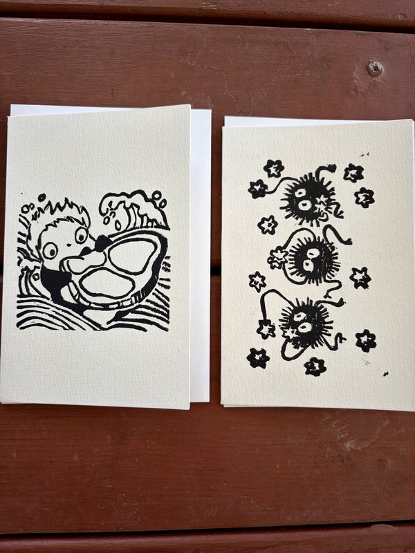 Original Studio Ghibli Greeting Cards 3 Print By Alannah Dyer- 4x6 in. Lino Cut gallery
