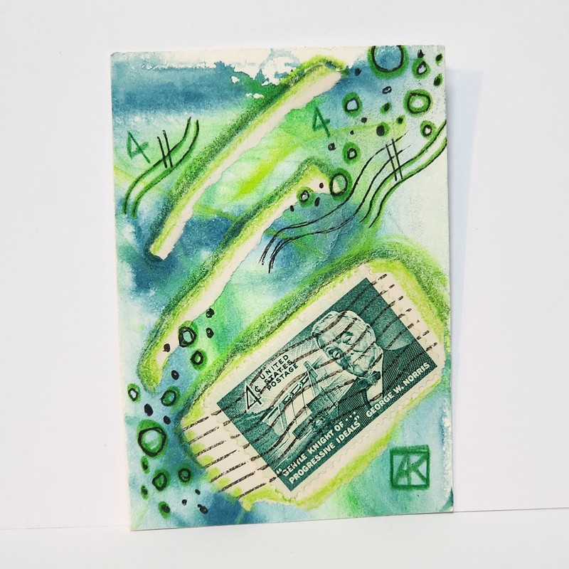 ACEO Original Abstract Painting Green George Norris Postage Stamp – AMBER K