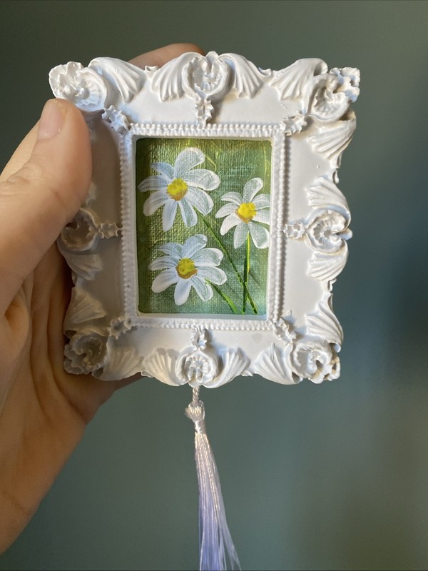 Flowers,daisy,Original Painting On Paper,3/3,5 framed,gold,miniature,small,mini gallery