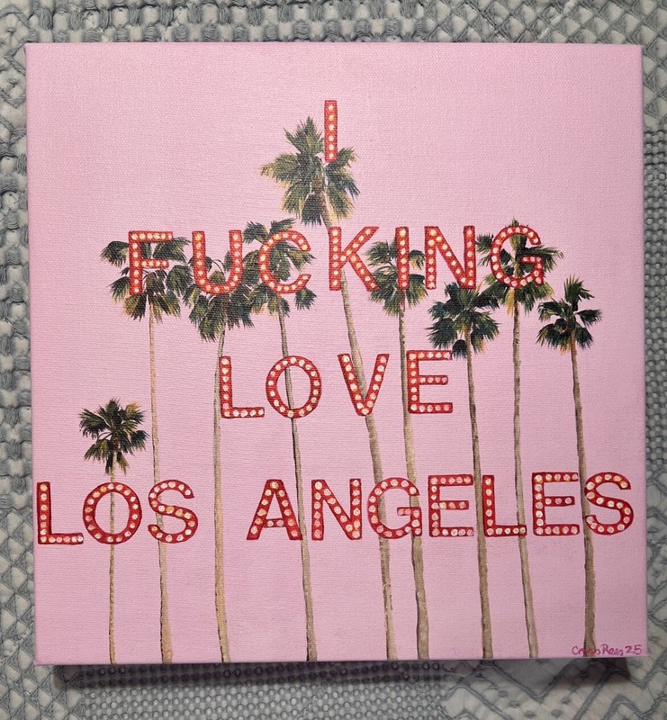 I Love Los Angeles Original Painting Pink Palm Trees Stretched Canvas Art Print