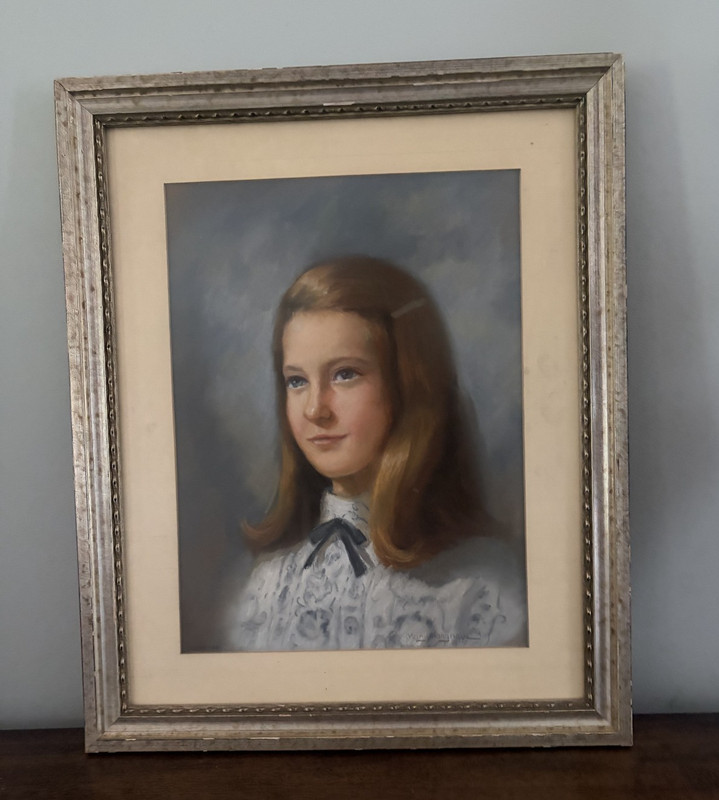 Portrait of a Young Lady, Antique Oil /Chalk Painting |Silver Gilt Frame gallery