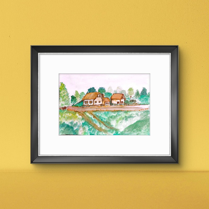 Country Home Contemporary Watercolor Expressionist Original Painting 9x12in gallery