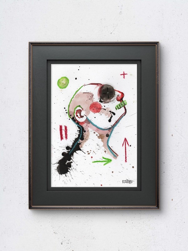 Original Ink Portrait Painting A4 Mixed Media Neo-Expressionism Signed COA #30