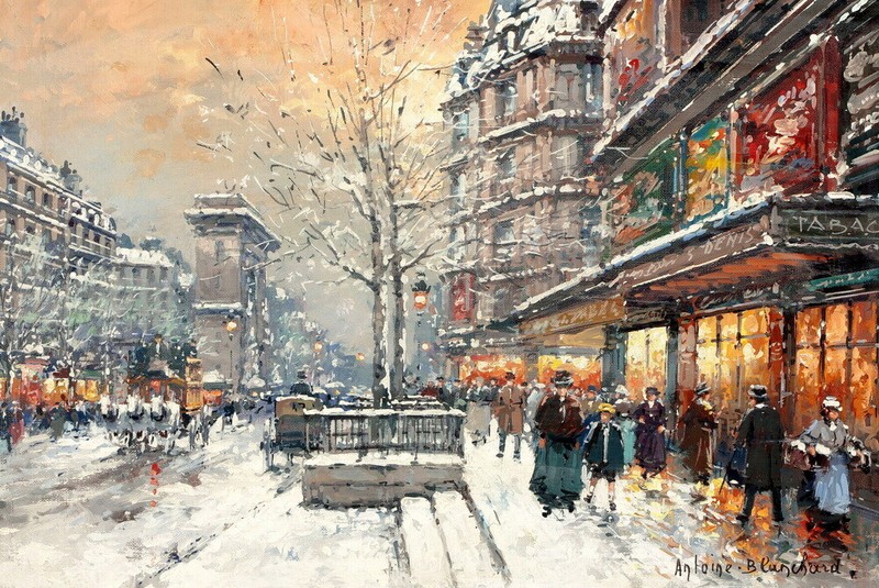 Art Giclee Oil Painting Lively Paris Street Print Home Decor