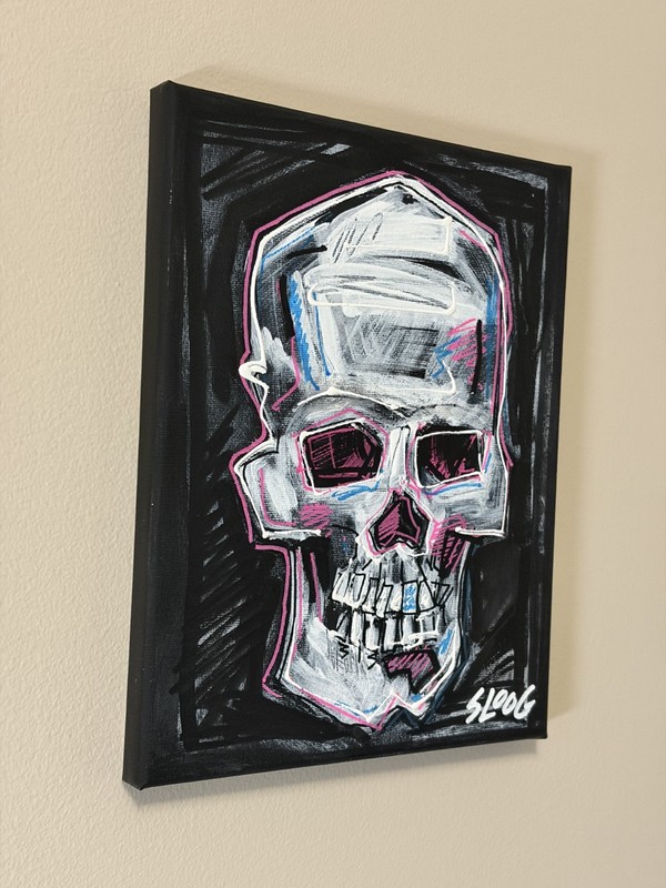 SLOOG Original Art Modern Neo-Expressionism Painting on Canvas Neon 8x10 Skull gallery