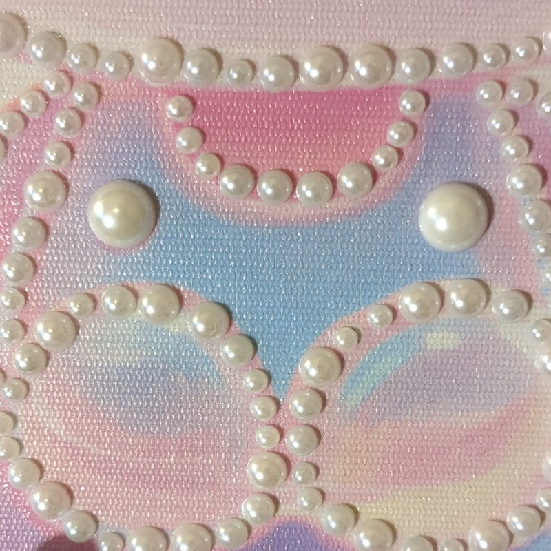 Hello Kitty Pearl- Embellished Painted Canvas. 8x8 inch. Framed. gallery