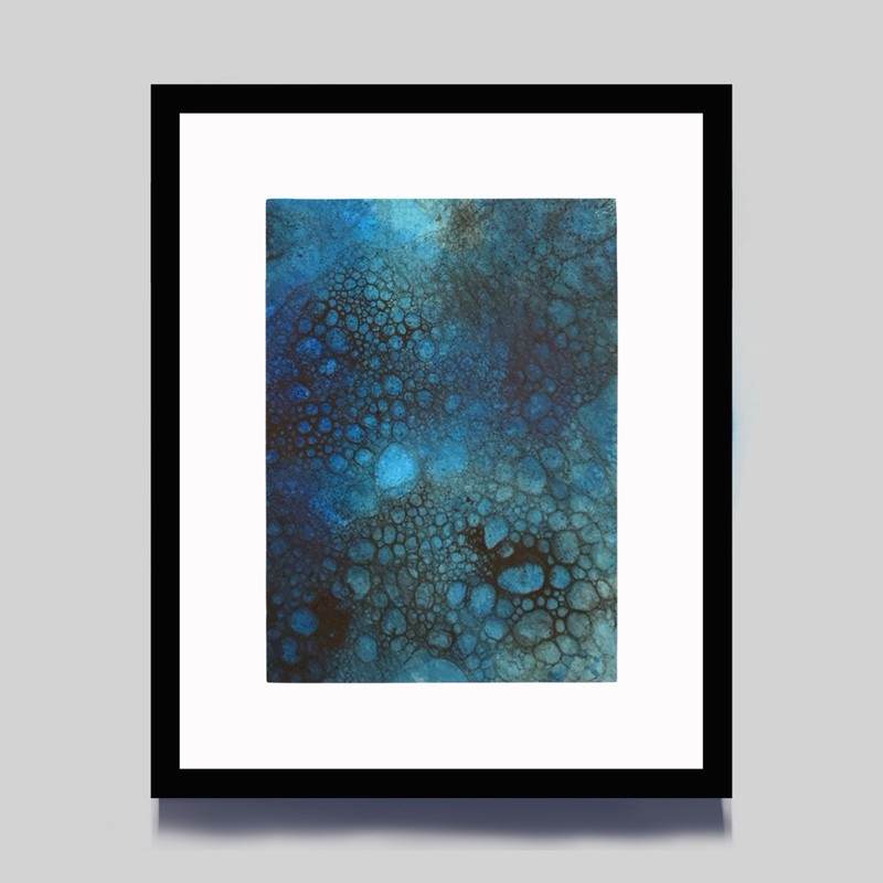 Original Fine Art Abstract Blue Red Orange Watercolor Painting Unframed 5×7
