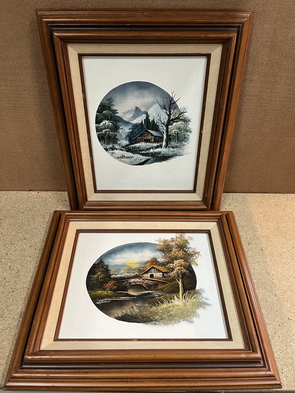 Set Of 2 Oil Paintings on Canvas Winter Landscape 8 x 10 Signed Nathan Vintage