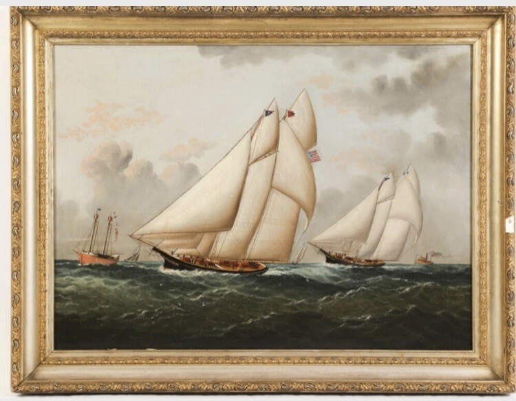 William Gay Yorke America Cup Race Schooner Yachts, Oil on Canvas, 1882