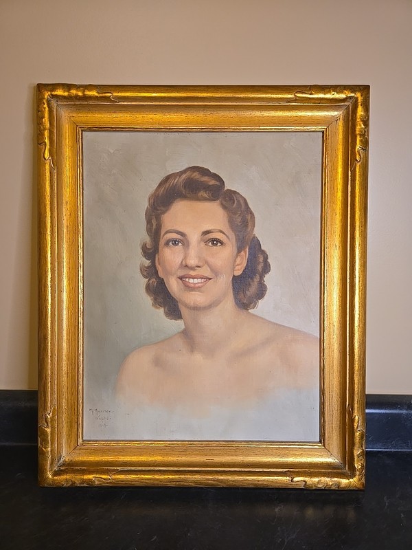 Mario Maresca Woman Portrait Canvas Painting 1949 Gold Frame 22 1/2″ x 18 1/2″