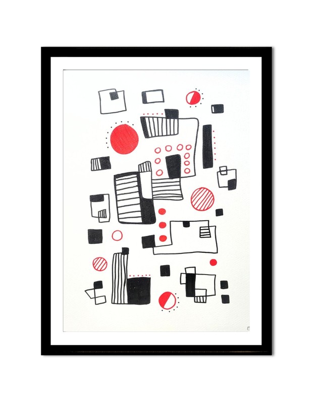 Elvi Original Abstract 11×14 Painting On Heavy Paper Geometric Artwork