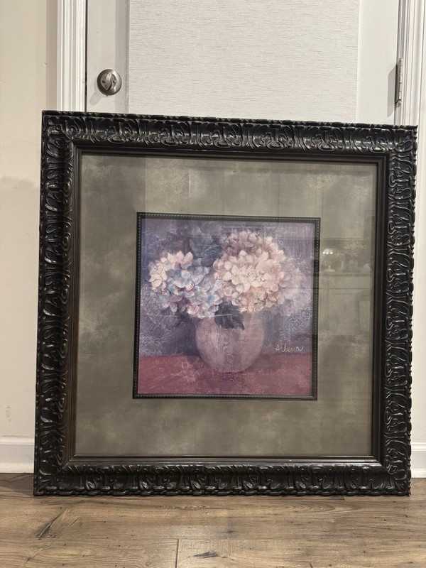 Albena Hristova «Still Life Flowers in Vase” 35 1/2 X 35 1/2 Framed Art Vintage 