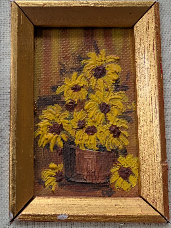 Vintage Miniature Oil Painting Yellow daisy flowers Gold Frame Floral gallery