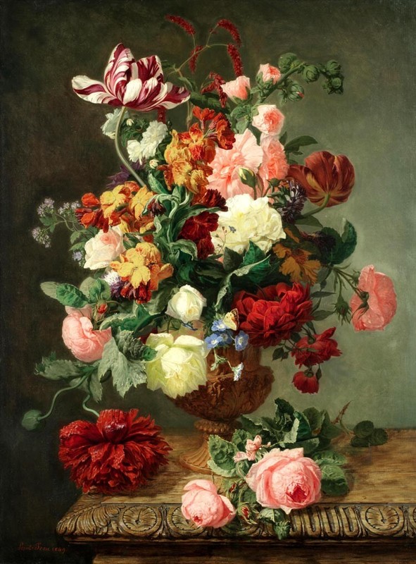Still life with vibrant bouquet Giclee art Oil painting printed on canvas L3337