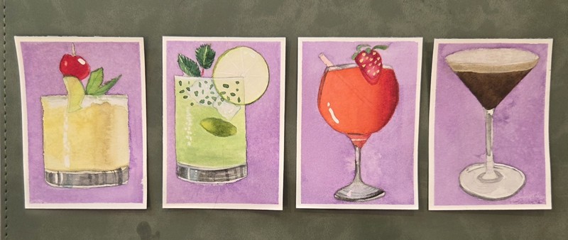 ACEO Original Cocktail Expresso Martini Watercolor Painting gallery