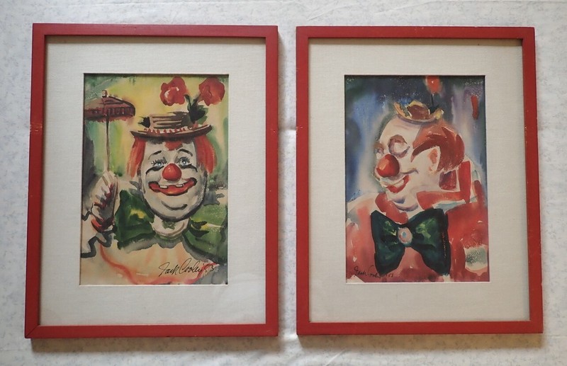 Pair JACK COOLEY Mardi Gras CLOWN PAINTINGS 1953 French Quarter NEW ORLEANS gallery
