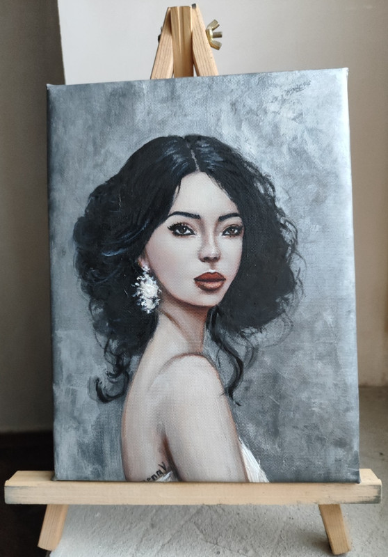 Beautiful Girl Paintings pearl Woman Portrait Hand Original Oil art Empowerment