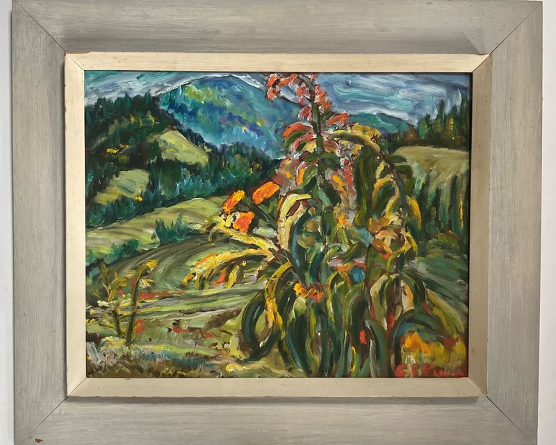 Rare Canadian Oil Painting by G. Paige Pinneo – Laurentian Mountains Quebec 1959
