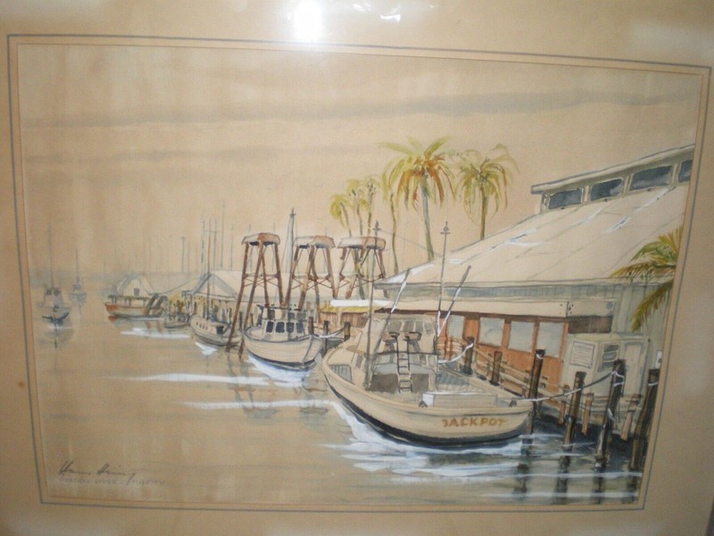 Harry Hering Gordon River Tin City Naples Florida Boats Dock Wharf Coastal 21x15 gallery