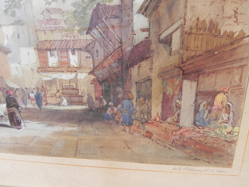 Antique watercolor painting Benares India signed W S Pilleau 1901 English artist gallery