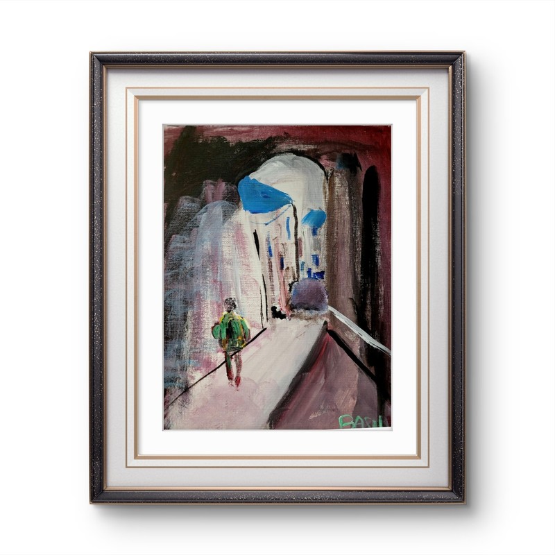 Modern Expressionist Original Abstract Canvas Board Urban Backpacker 9x12 gallery