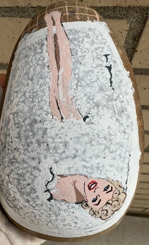Marilyn Monroe Art In Bubbles Bath Hand Painted On A Rock 6x3 1/2x 2 gallery
