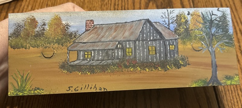 VTG Hand Painted Folk Art Masonry Trowel Rustic Cabin Signed S. Gillihan